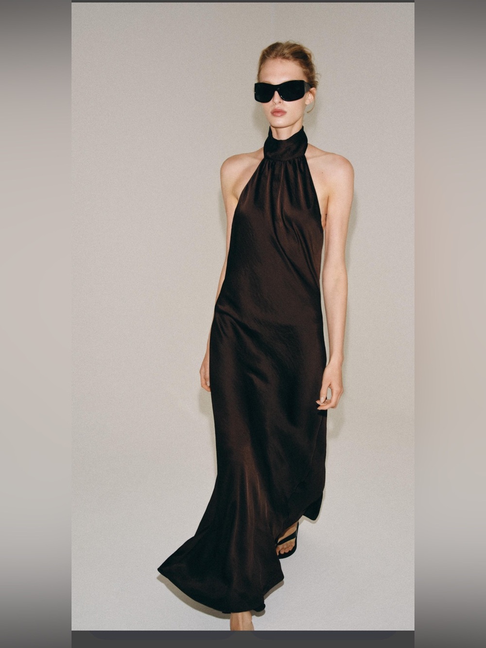 Halter Neck Satin Maxi Dress - Black